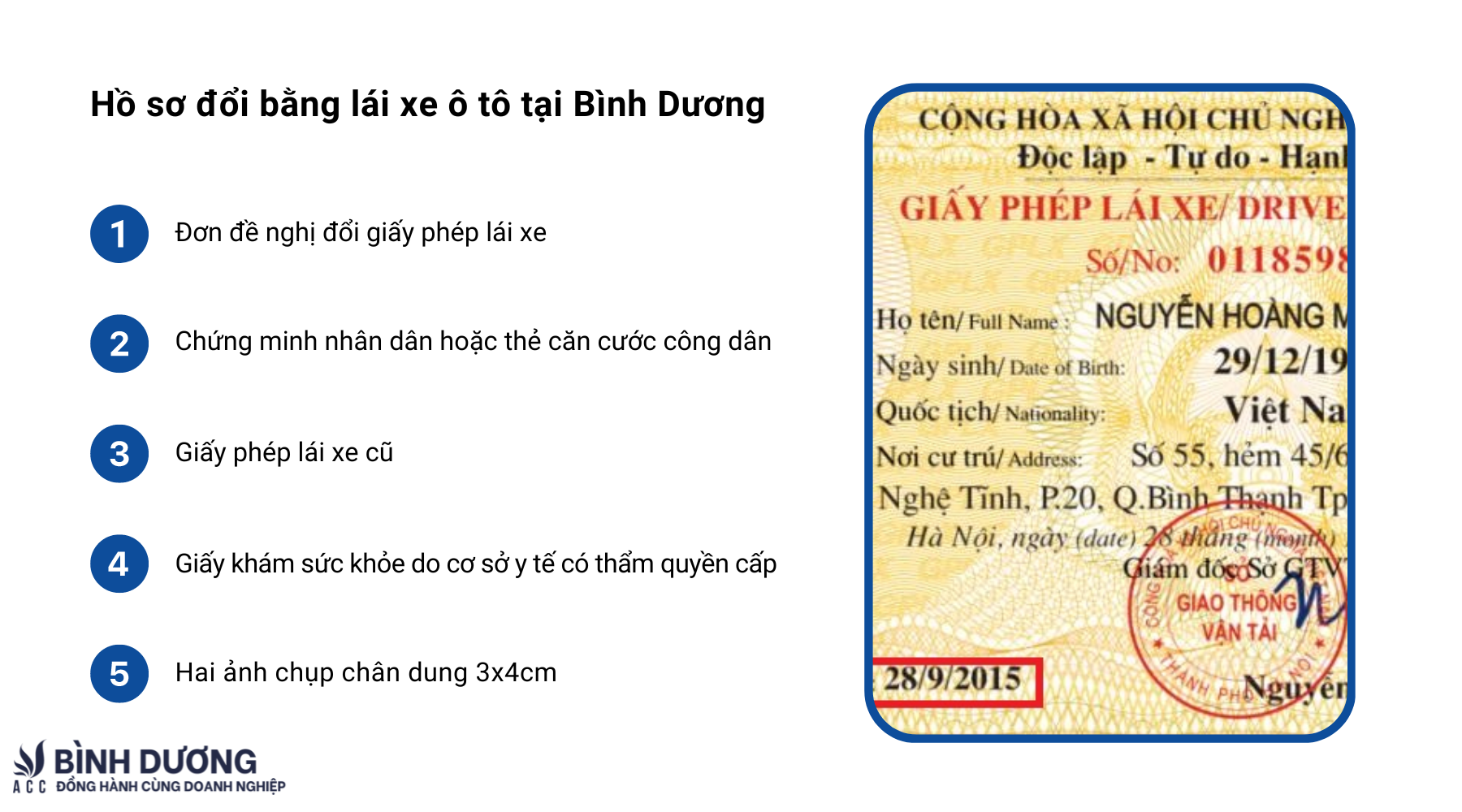 Dịch vụ đổi bằng lái xe ô tô tại Bình Dương