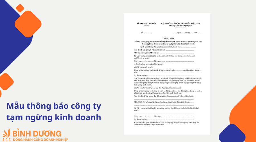 Mẫu thông báo công ty tạm ngừng kinh doanh