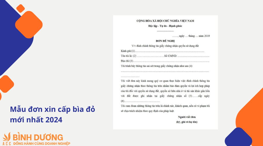 Mẫu đơn xin cấp bìa đỏ mới nhất 2024