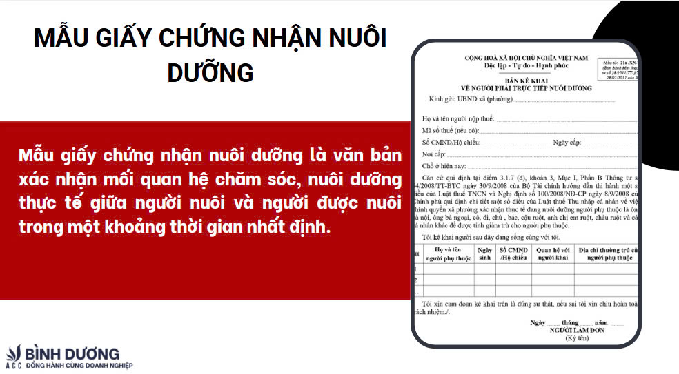 Mẫu giấy chứng nhận nuôi dưỡng