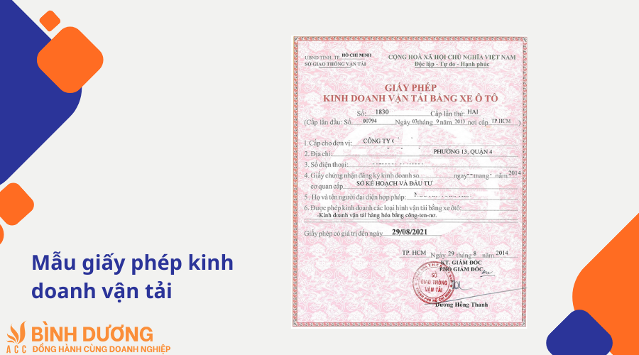 Mẫu giấy phép kinh doanh vận tải