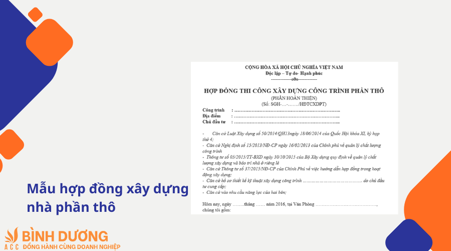 Mẫu hợp đồng xây dựng nhà phần thô