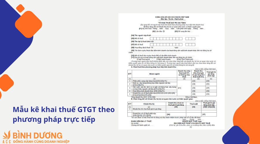 Mẫu kê khai thuế GTGT theo phương pháp trực tiếp