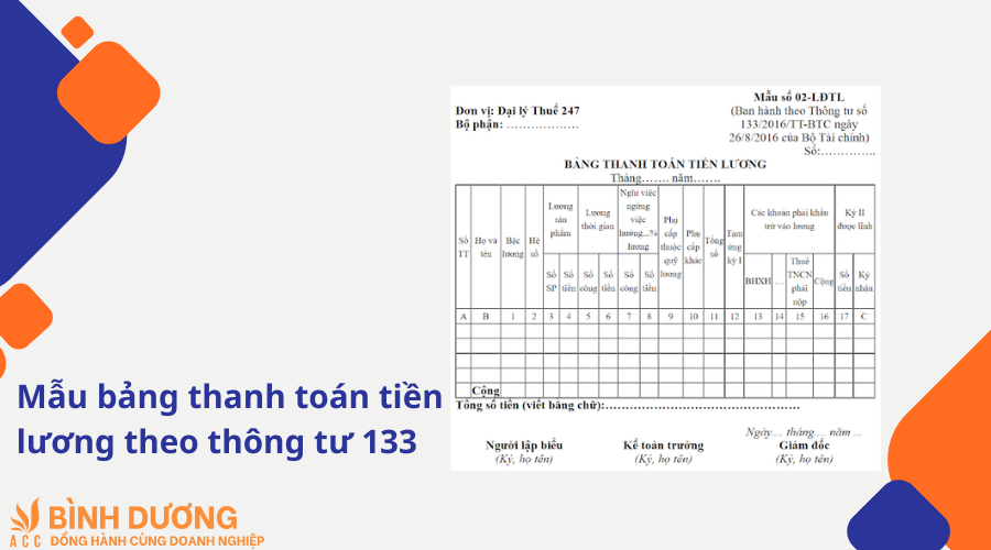 Mẫu bảng thanh toán tiền lương theo thông tư 133