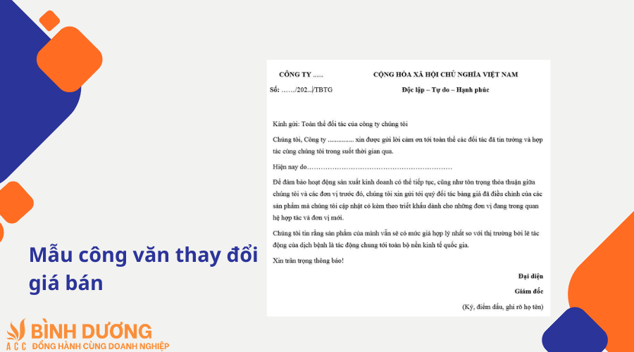 Mẫu công văn thay đổi giá bán