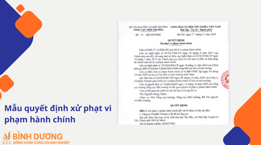 Mẫu quyết định xử phạt vi phạm hành chính