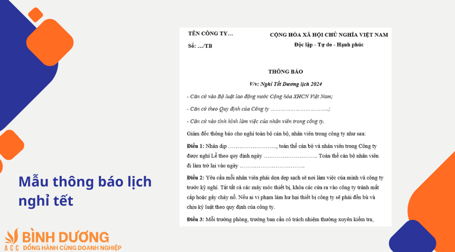 Mẫu thông báo lịch nghỉ tết