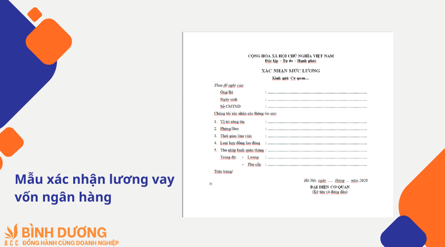 Mẫu xác nhận lương vay vốn ngân hàng