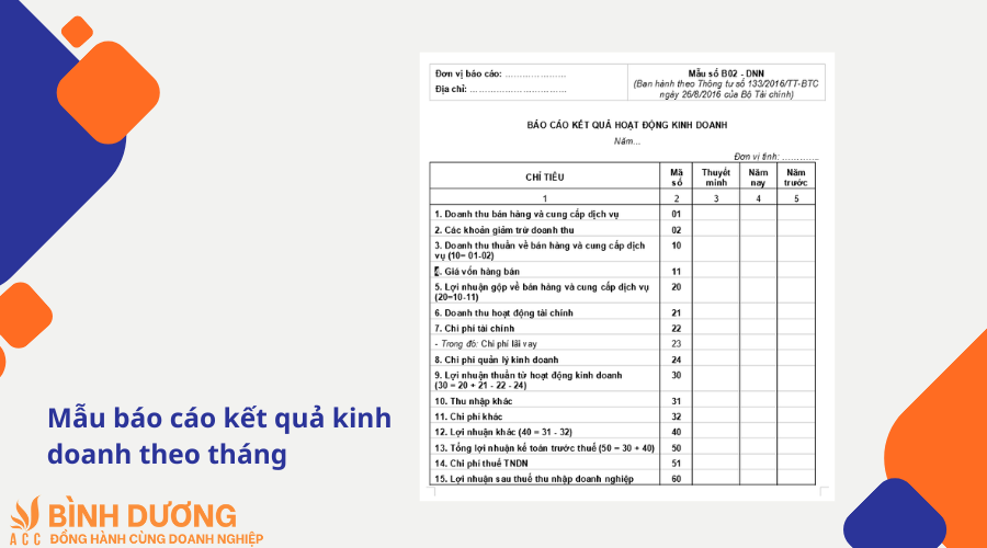 Mẫu báo cáo kết quả kinh doanh theo tháng