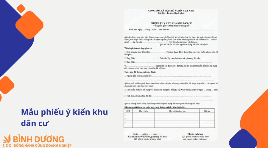 Mẫu phiếu ý kiến khu dân cư
