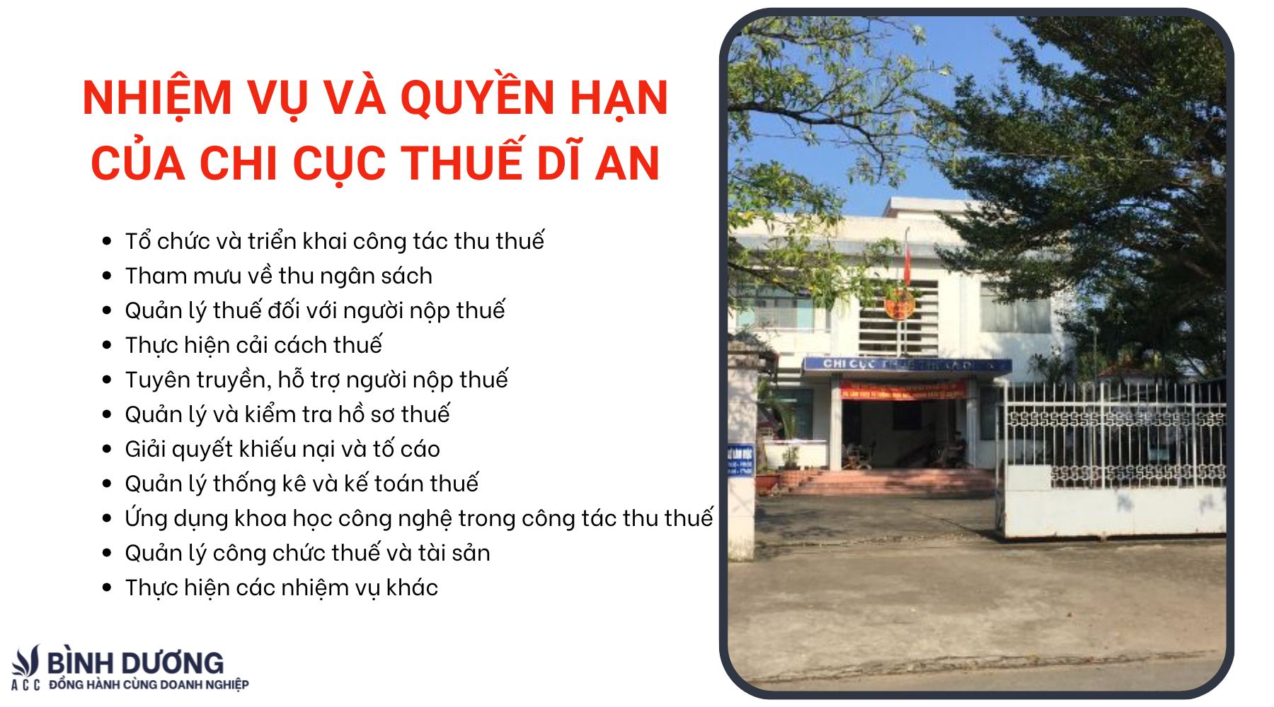 Nhiệm vụ và quyền hạn của Chi cục Thuế Dĩ An