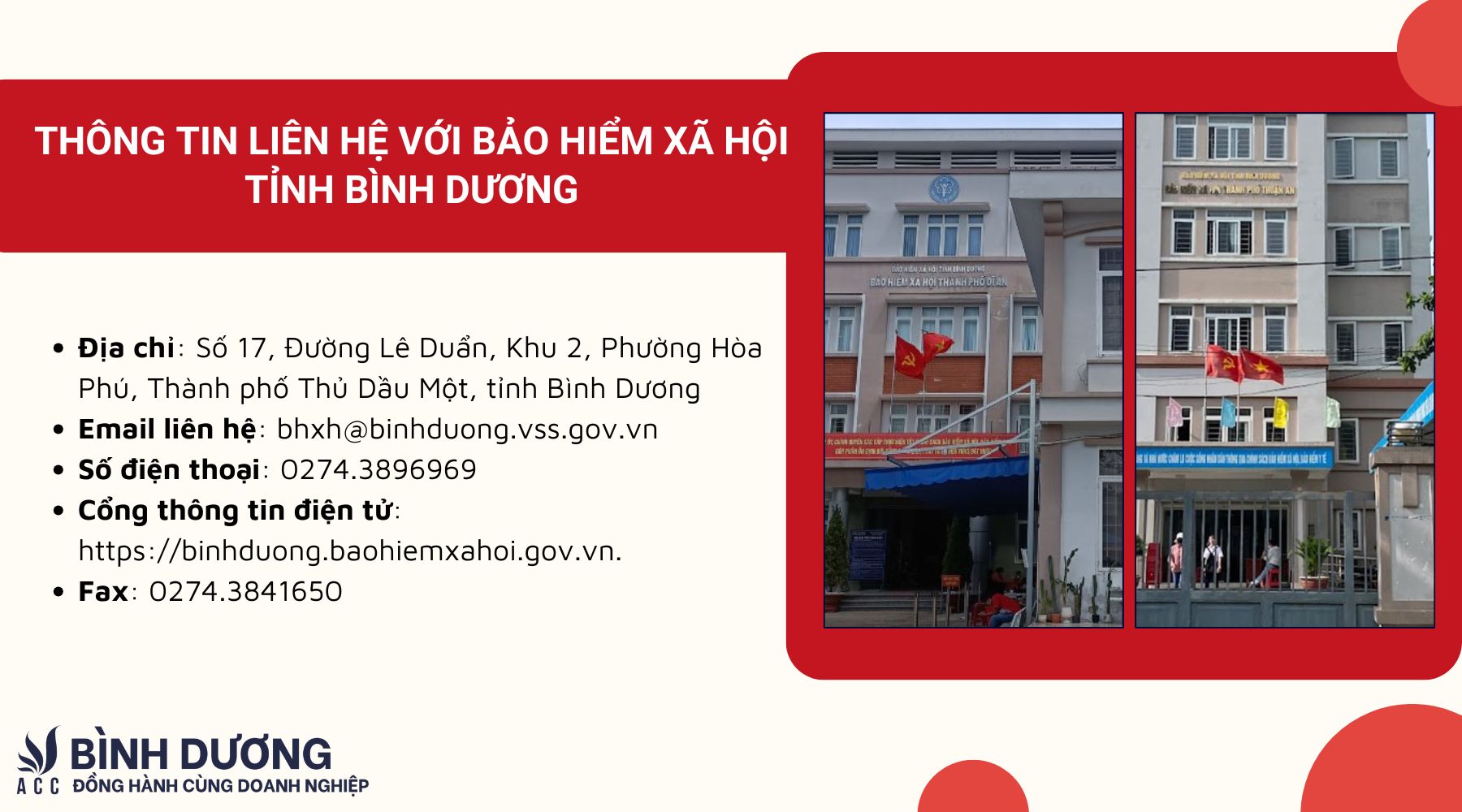 Thông tin liên hệ với Bảo hiểm Xã hội tỉnh Bình Dương