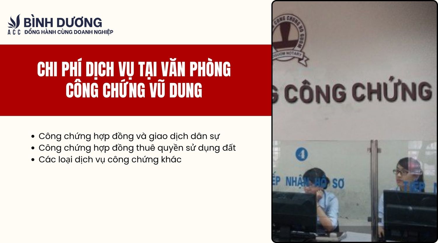 Chi phí dịch vụ tại văn phòng công chứng Vũ Dung