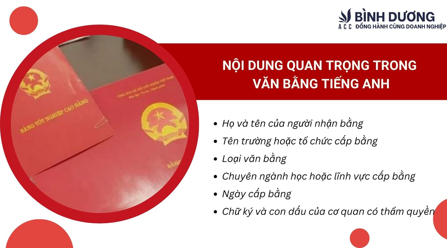 Nội dung quan trọng trong văn bằng tiếng Anh 